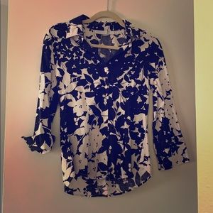 Three-quarter sleeve button down blouse